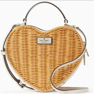 NWT - Kate Spade Love Shack Heart Wicker & Leather Crossbody Bag